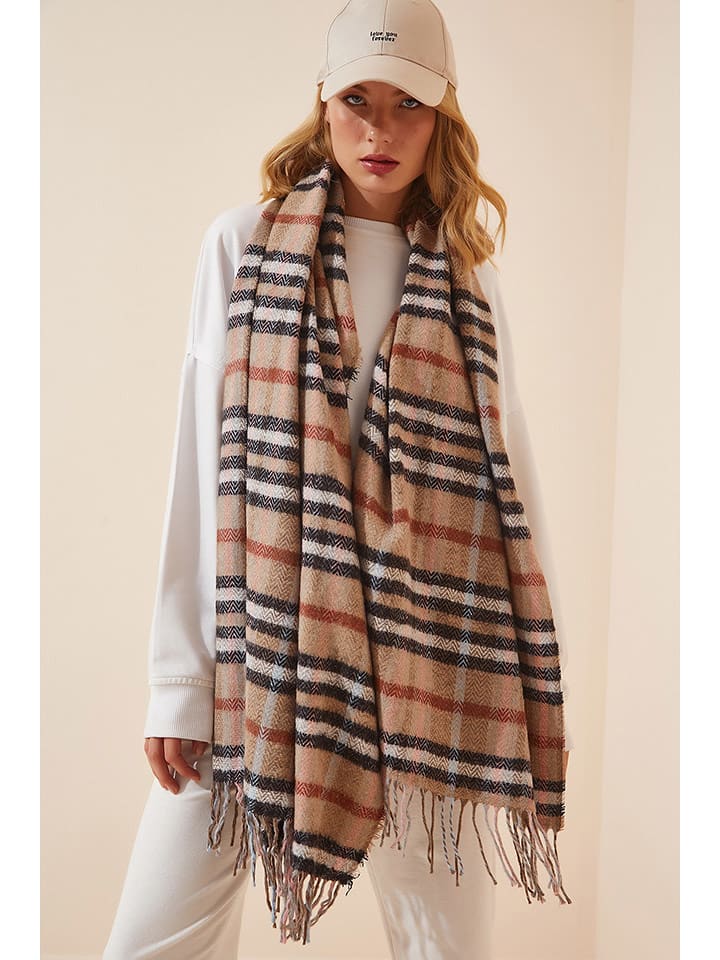 Happiness Istanbul Szal w kolorze karmelowo-czarnym rozmiar: onesize