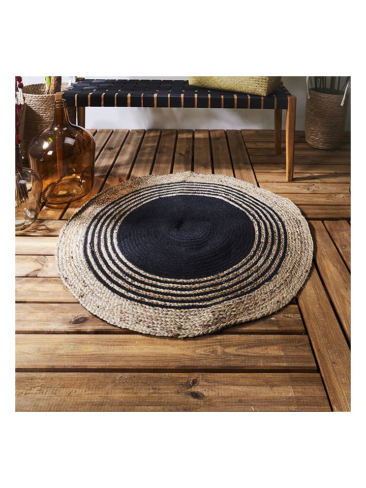 Ethnical Life Dywan w kolorze beżowo-czarnym z juty - Ø 90 cm rozmiar: onesize