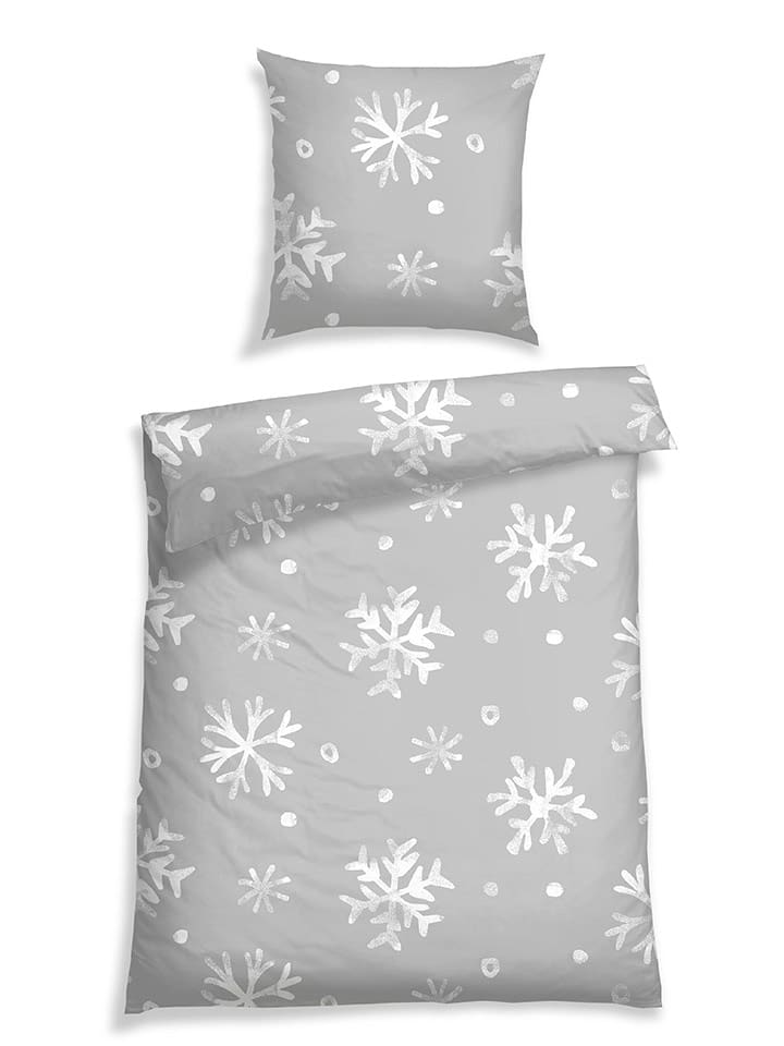 Schiesser Komplet pościeli flanelowej "Skadi" w kolorze szarym rozmiar: 135x200 cm