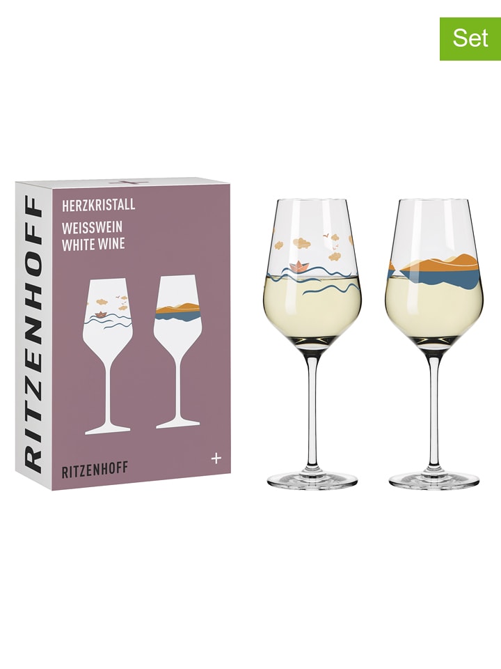 RITZENHOFF Kieliszki (2 szt.) w kolorze niebiesko-żółtym do białego wina - 380 ml rozmiar: onesize
