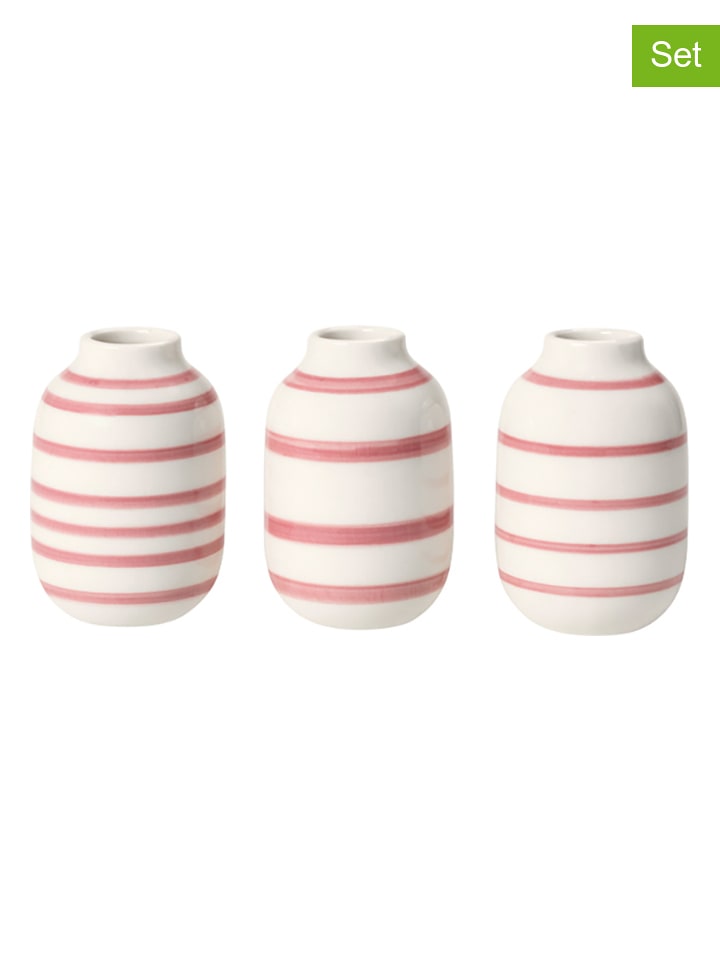 Kähler Wazony (3 szt.) "Omaggio" w kolorze biało-jasnoróżowym - wys.8,5 cm rozmiar: onesize