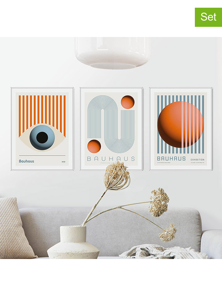Orangewallz Druki artystyczne (3 szt.) "Bauhaus" w ramce rozmiar: 30x40 cm