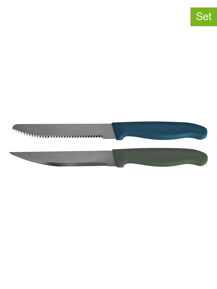 Nirosta Noże uniwersalne (2 szt.) w kolorze srebrno-niebiesko-zielonym - dł. 22,5 cm rozmiar: onesize