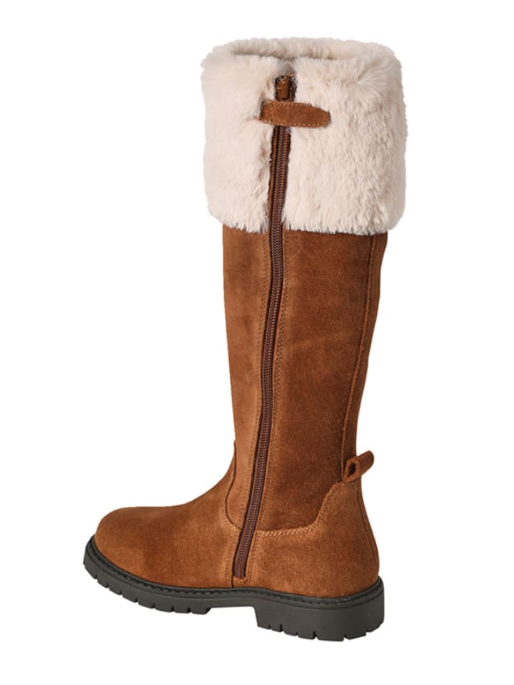 vertbaudet Skórzane kozaki w kolorze jasnobrązowym rozmiar: 27