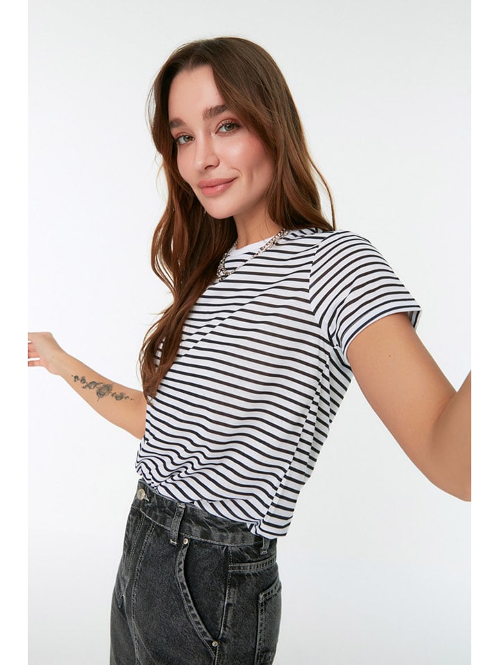 trendyol Koszulka w kolorze biało-czarnym rozmiar: XS