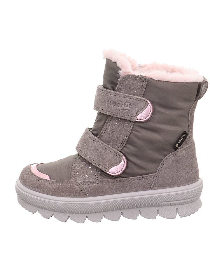 superfit Skórzane kozaki zimowe "Flavia" w kolorze szaro-jasnoróżowym rozmiar: 29
