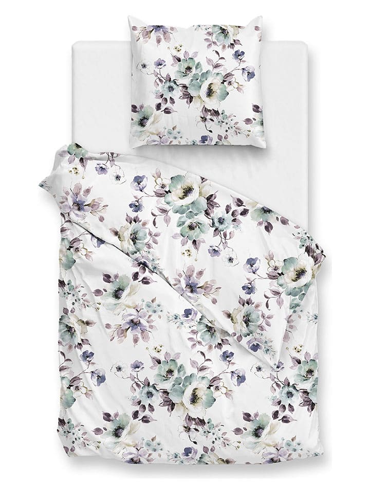 HNL Komplet pościeli flanelowej "Celia" w kolorze biało-miętowym rozmiar: 155x220 cm