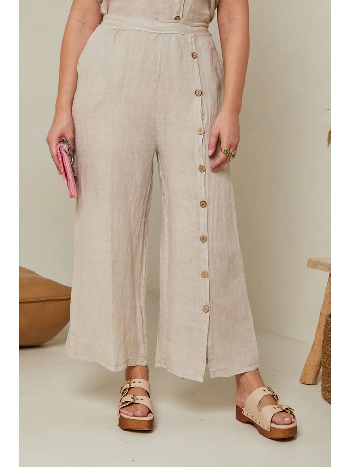 Curvy Lady Lniane spodnie w kolorze beżowym rozmiar: 44/46
