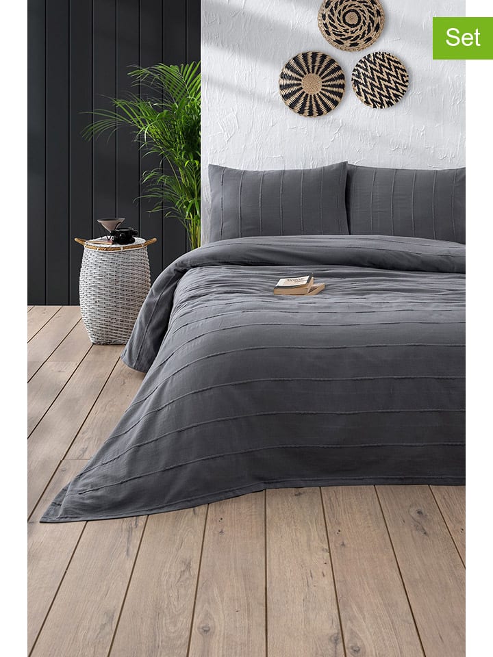 Colourful Cotton 3-częściowy zestaw "Sedef" w kolorze antracytowym rozmiar: 210x220 cm