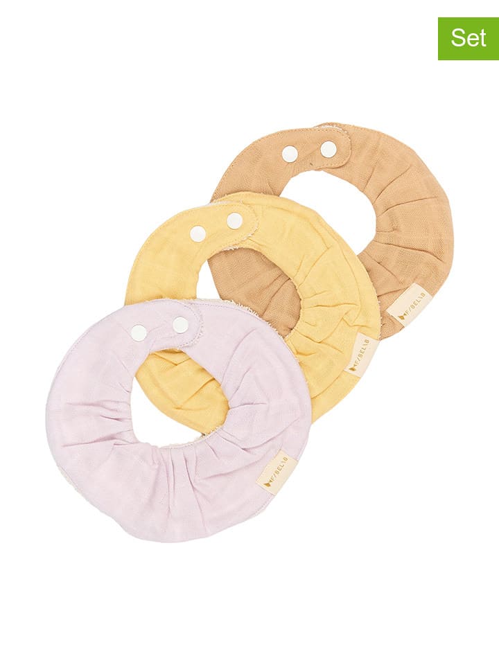 FABELAB Śliniaczki (3 szt.) w kolorze jasnoróżowym, żółtym i jasnobrązowym rozmiar: onesize