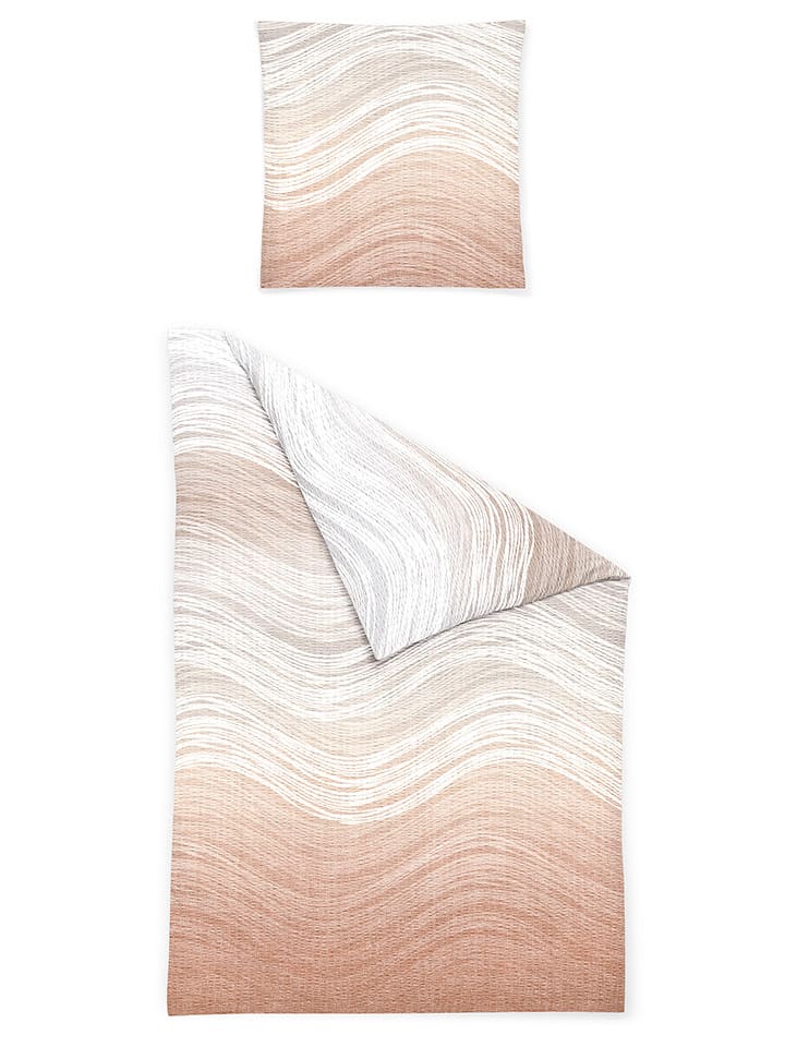 Bierbaum Komplet pościeli w kolorze brzoskwiniowo-białym z kory rozmiar: 155x220 cm