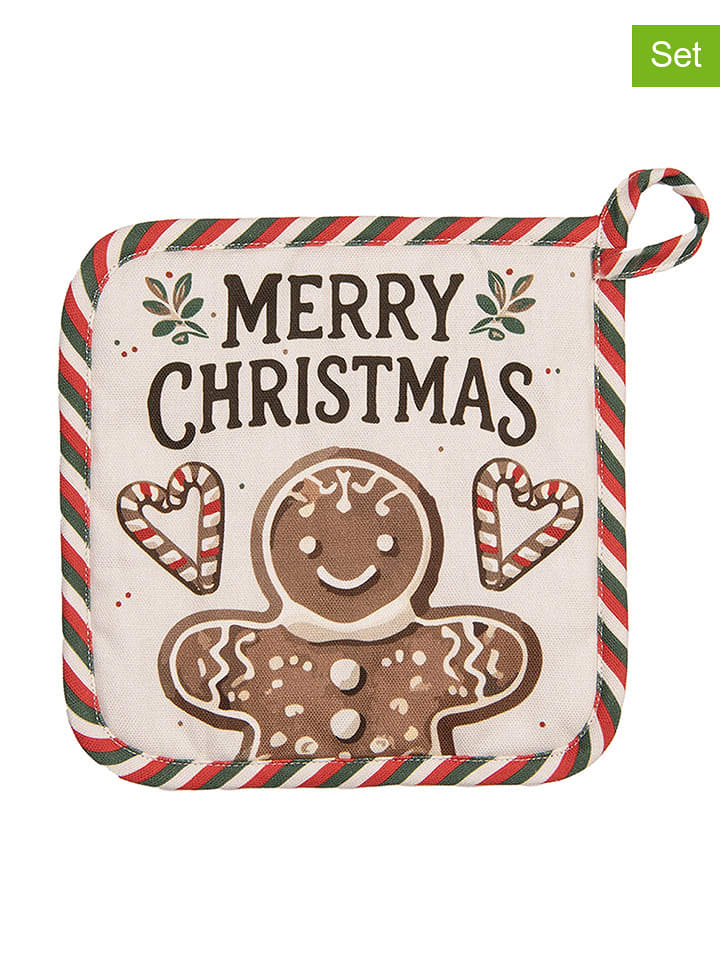 Clayre & Eef Łapki kuchenne (2 szt.) w kolorze beżowo-jasnobrązowym - 20 x 20 cm rozmiar: onesize