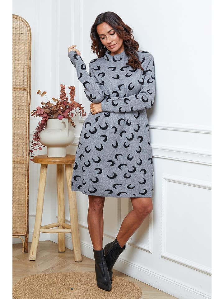 So Cachemire Sukienka dzianinowa "Muggio" w kolorze czarno-szarym rozmiar: XL