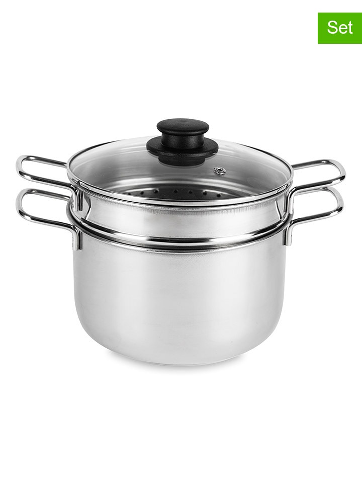 Trendy Kitchen by EXCÉLSA 3-częściowy zestaw "Cottura Eco" w kolorze srebrno-czarnym rozmiar: onesize