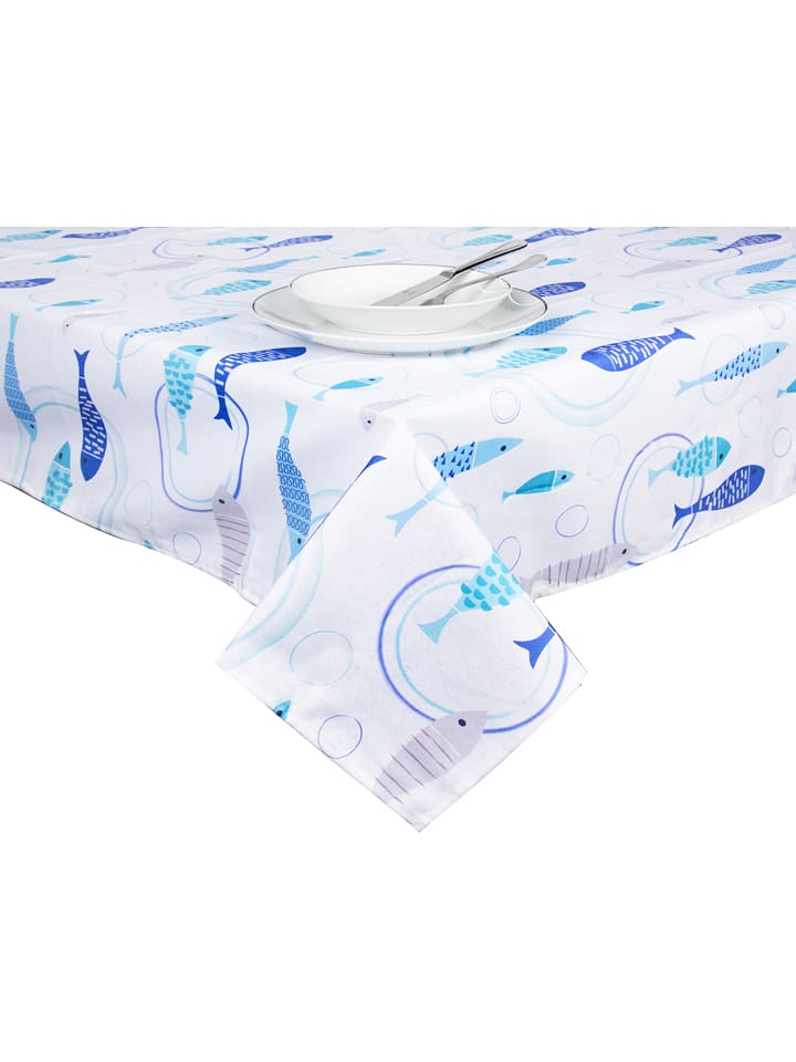 Trendy Kitchen by EXCÉLSA Obrus "North Sea" w kolorze niebiesko-białym rozmiar: 140x240 cm