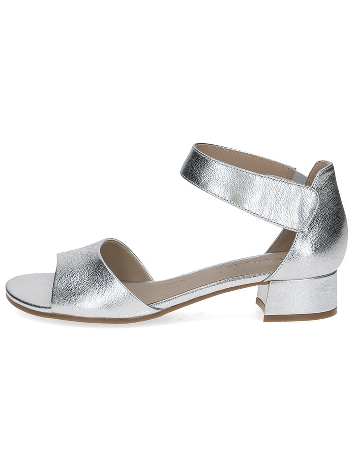 Caprice Skórzane sandały w kolorze srebrnym na obcasie rozmiar: 39