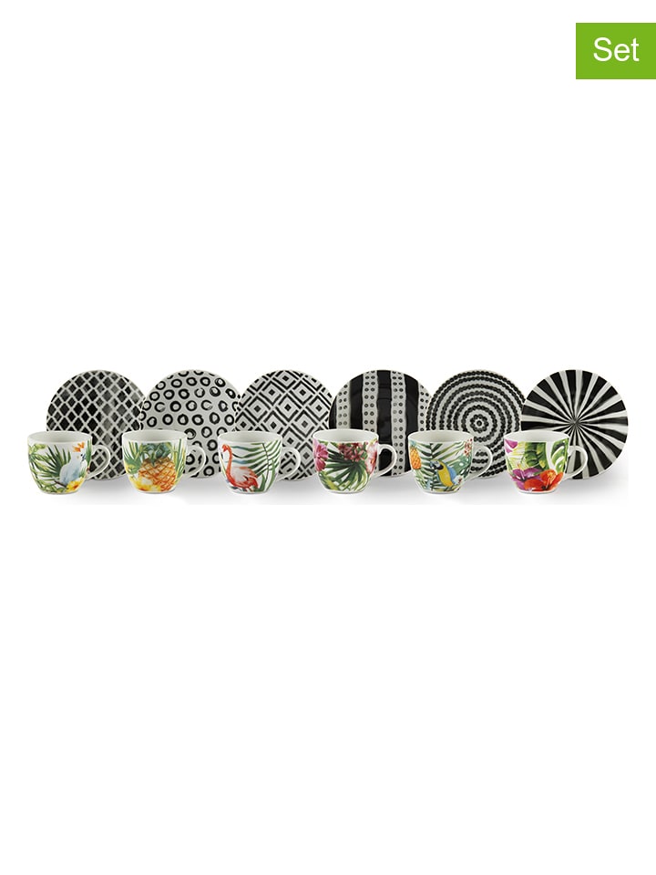 Trendy Kitchen by EXCÉLSA Filiżanki (6 szt.) "Tropical Chic" ze wzorem do kawy - 70 ml rozmiar: onesize
