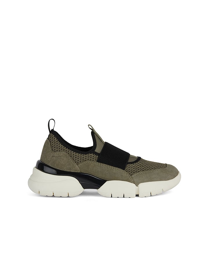 Geox Skórzane slippersy "Adacter" w kolorze oliwkowo-czarnym rozmiar: 36