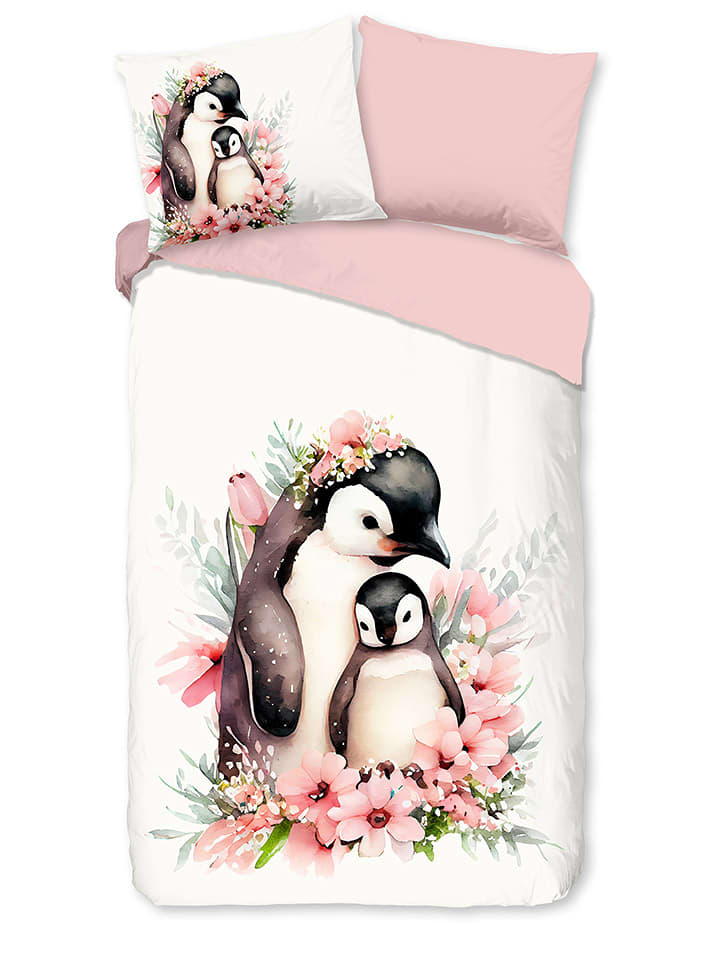 Good Morning Komplet pościeli flanelowej "Penny" w kolorze jasnoróżowo-białym rozmiar: 140x220 cm