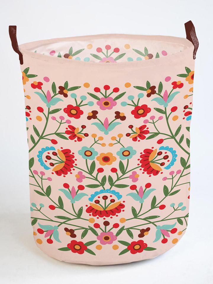 Folkifreckles Kosz "Mexican Flowers" w kolorze jasnoróżowym ze wzorem na pranie - 40 x 50 cm rozmiar: onesize