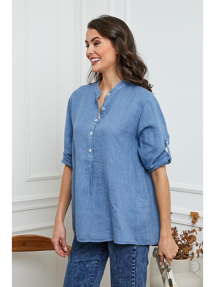 La Compagnie Du Lin Lniana bluzka "Jimenez" w kolorze niebieskim rozmiar: XL