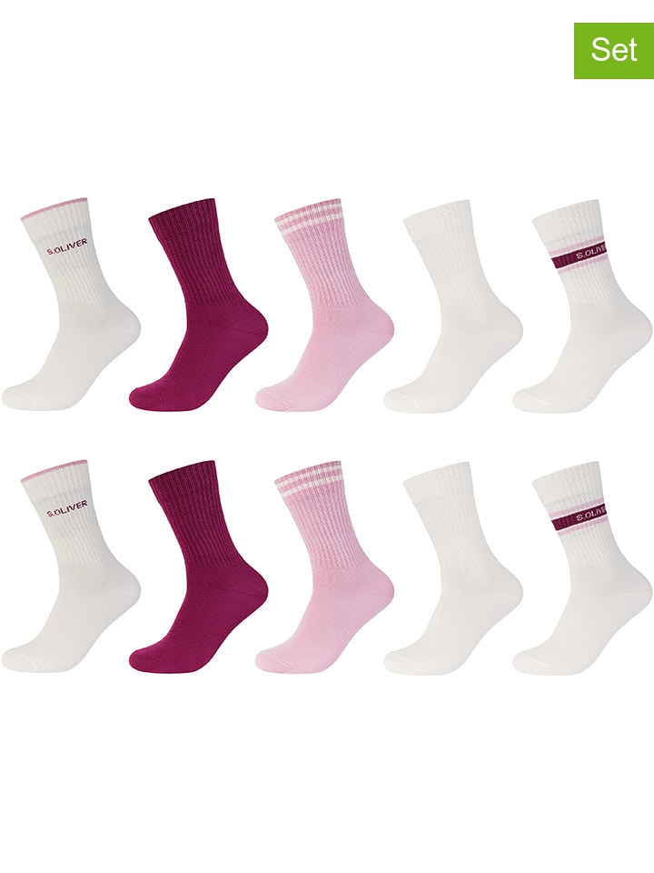 s.Oliver Skarpety (10 par) w kolorze biało-różowo-ciemnoczerwonym rozmiar: 39-42