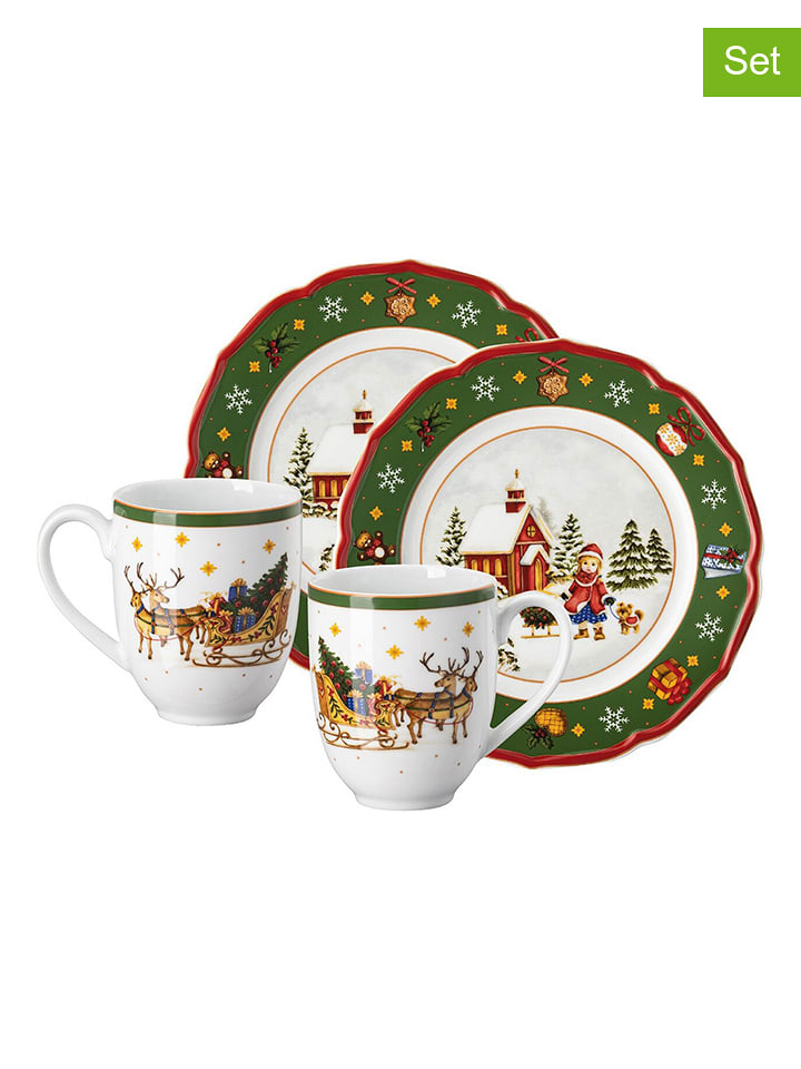 Hutschenreuther 4-częściowy zestaw "Happy Wintertime" w kolorze biało-zielono-czerwonym rozmiar: onesize