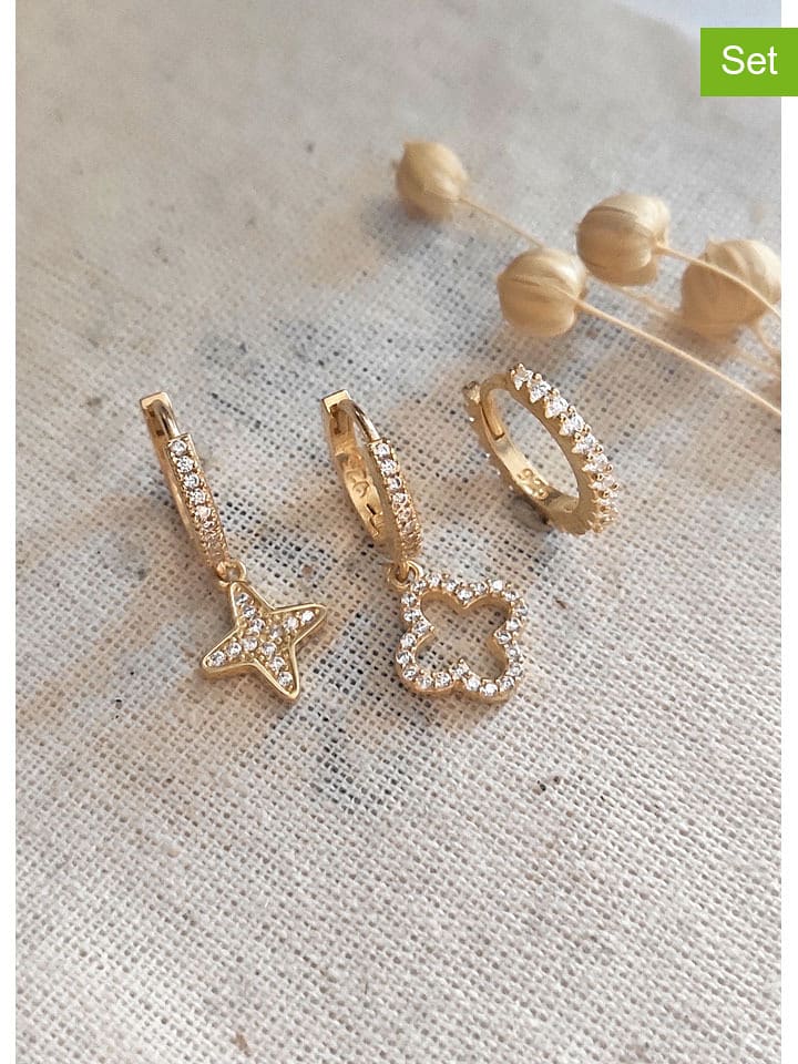 Miu Silver Pozłacane kolczyki (3 szt.) z cyrkoniami rozmiar: onesize