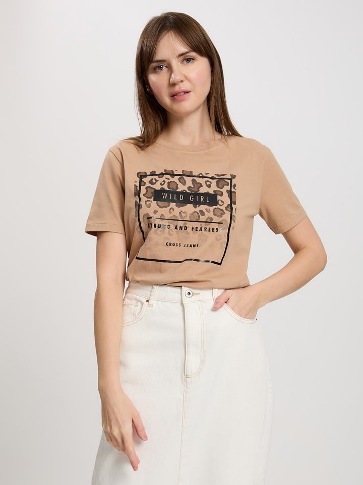 Cross Jeans Koszulka w kolorze beżowym rozmiar: S