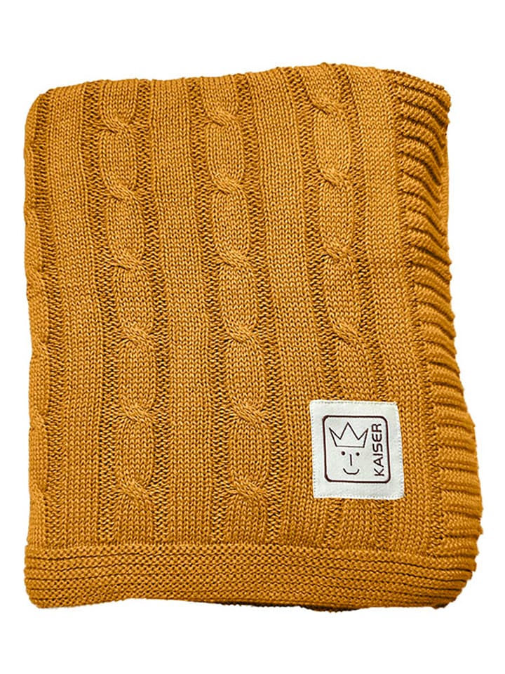Kaiser Naturfellprodukte Kocyk niemowlęcy "Cable Knitt" w kolorze żółtym - 100 x 80 cm rozmiar: onesize