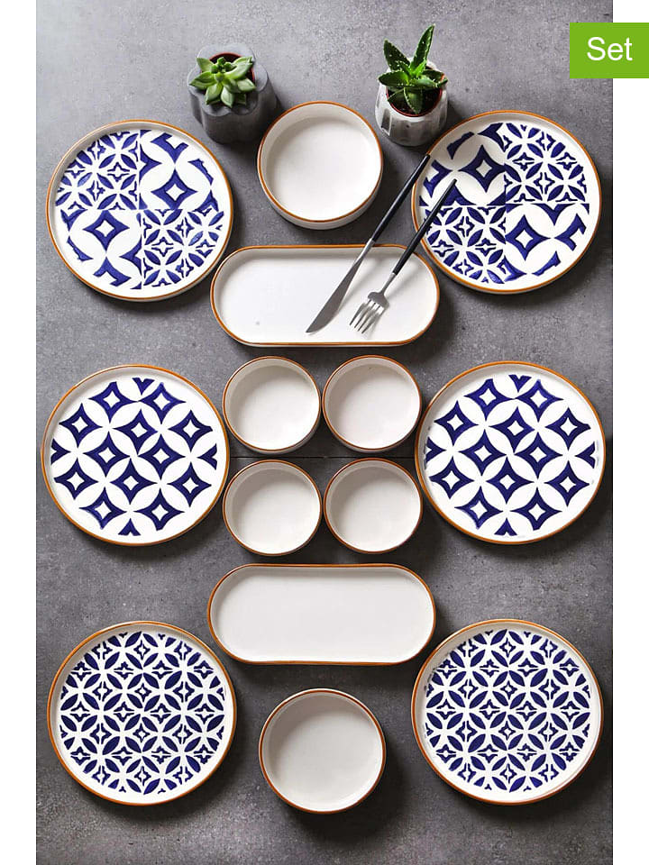 Hermia 14-częściowy zestaw śniadaniowy w kolorze biało-niebieskim rozmiar: onesize