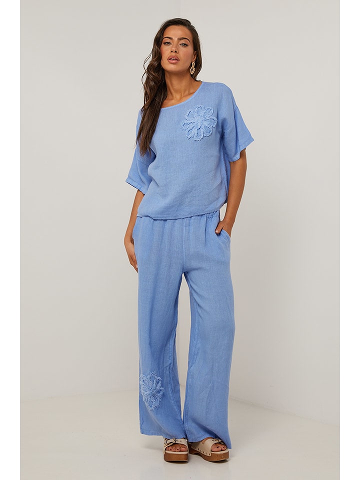 Le Monde du Lin Lniane spodnie w kolorze błękitnym rozmiar: 38/40