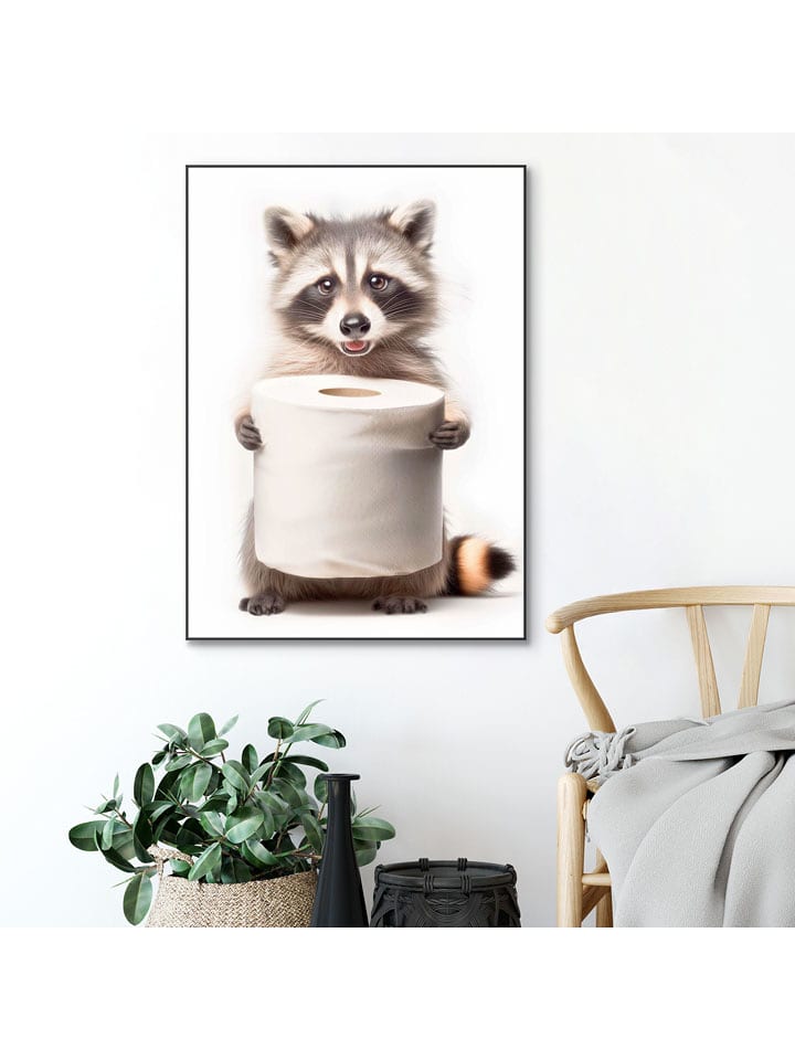 Orangewallz Druk artystyczny "Racoon Paper Holder" w ramce rozmiar: 50x70 cm