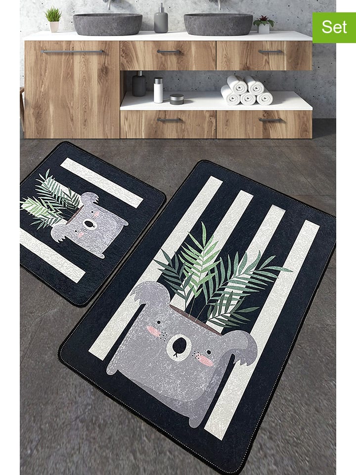 Elizabed Dywaniki łazienkowe (2 szt.) "Rovio" w kolorze czarno-biało-szarym rozmiar: onesize