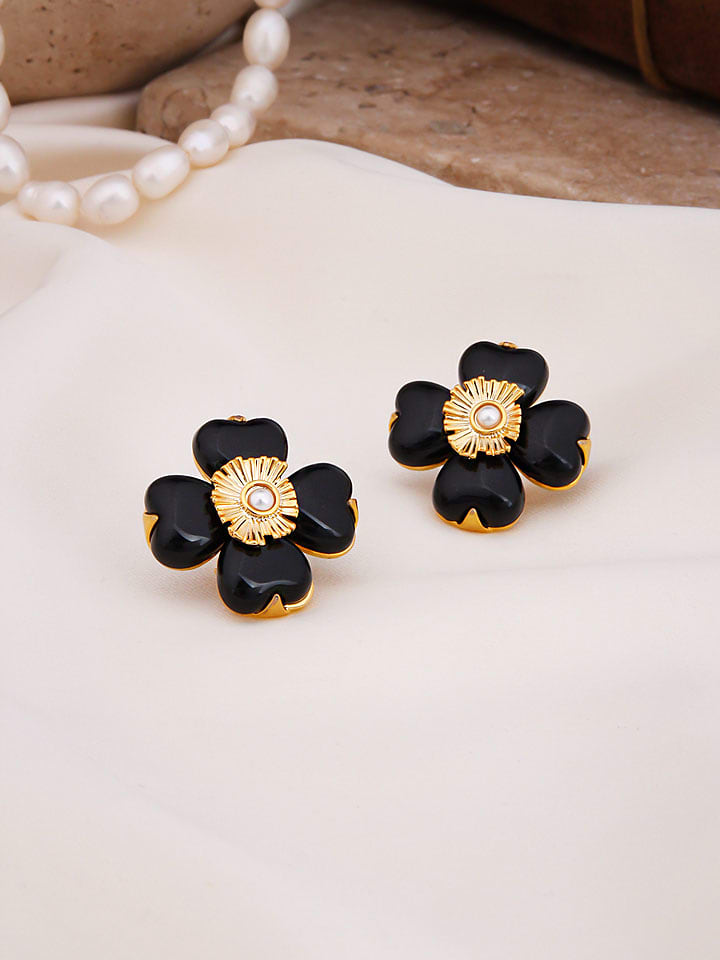 Pierres de Jade Pozłacane kolczyki-wkrętki z perłami i onyksami rozmiar: onesize