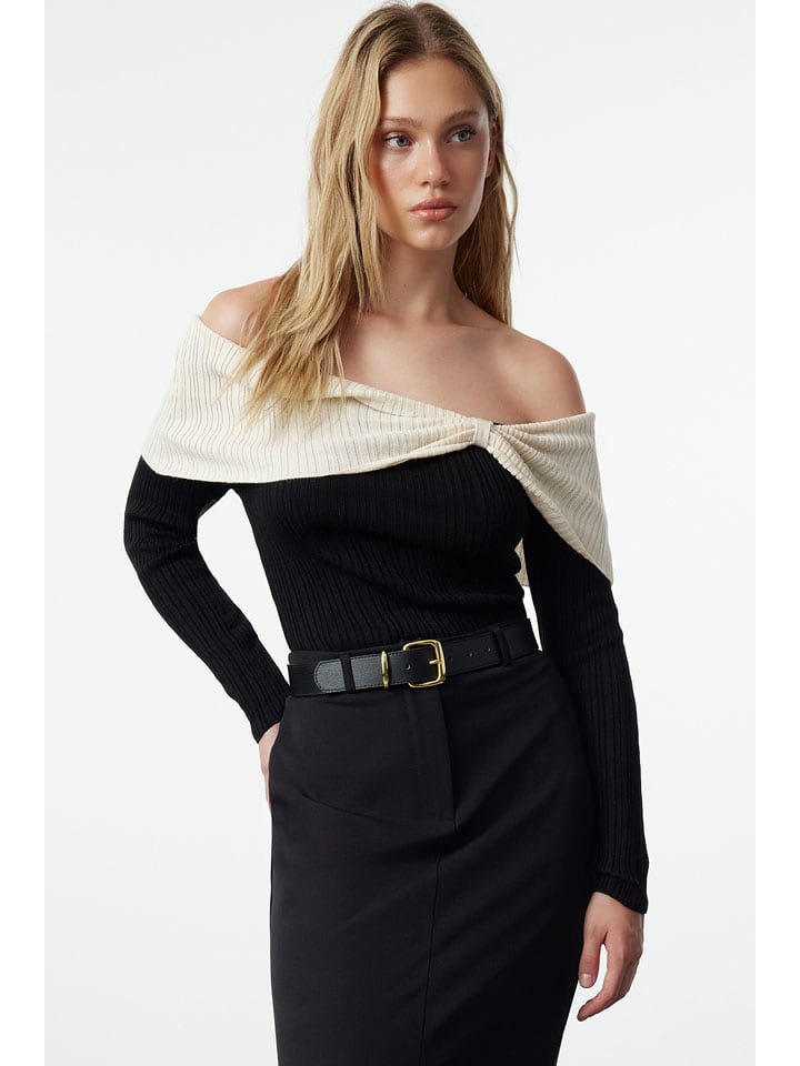 trendyol Sweter w kolorze czarno-kremowym rozmiar: M