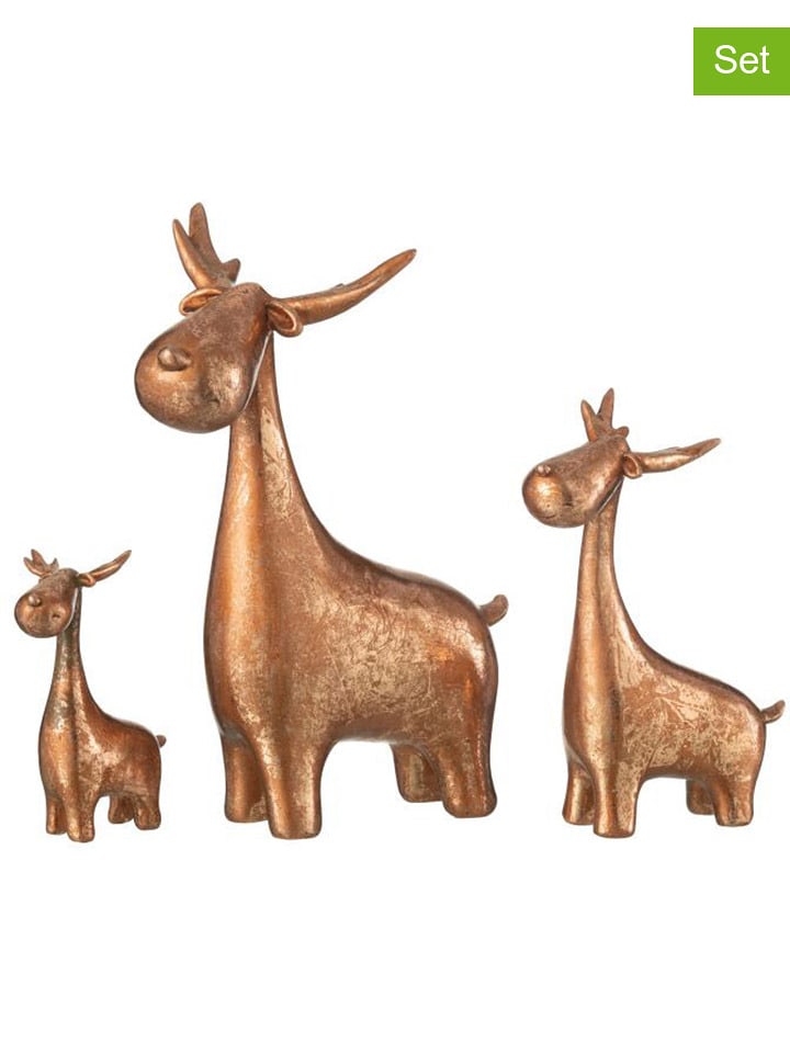 J Line Figurki dekoracyjne (3 szt.) "Deer" w kolorze miedzianym - 18 x 25 cm rozmiar: onesize