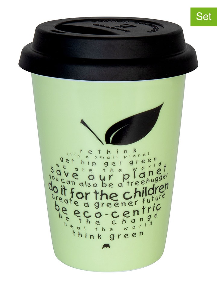 Könitz Kubki To-Go (2 szt.) "Eco - Rethink" w kolorze zielono-czarnym - 380 ml rozmiar: onesize