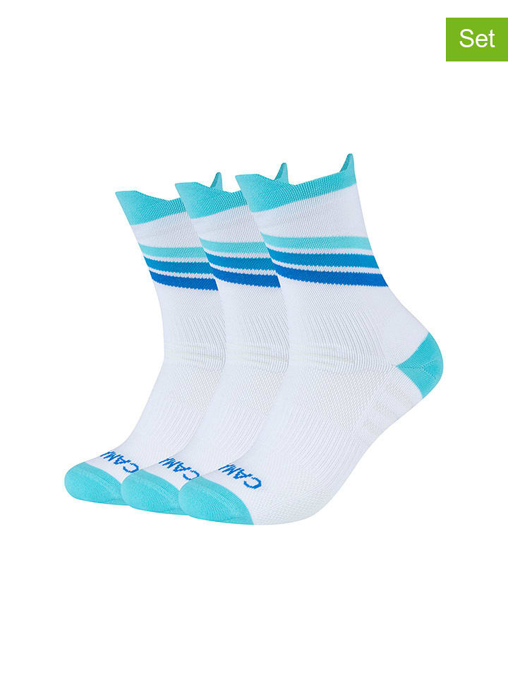 camano Skarpety sportowe (3 pary) w kolorze biało-turkusowo-niebieskim rozmiar: 39-42