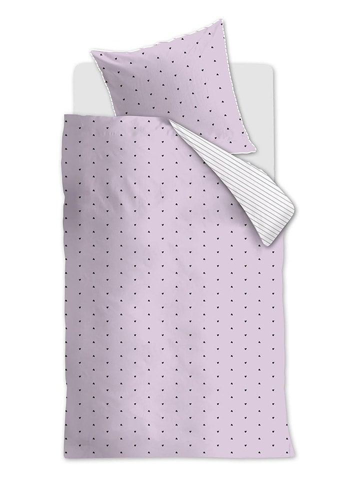 Beddinghouse Komplet pościeli "Striped Hearts" w kolorze fioletowym rozmiar: 135x200 cm