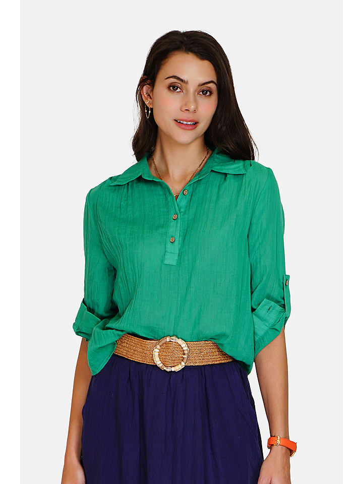 Le Jardin du Lin Lniana bluzka w kolorze zielonym rozmiar: 36