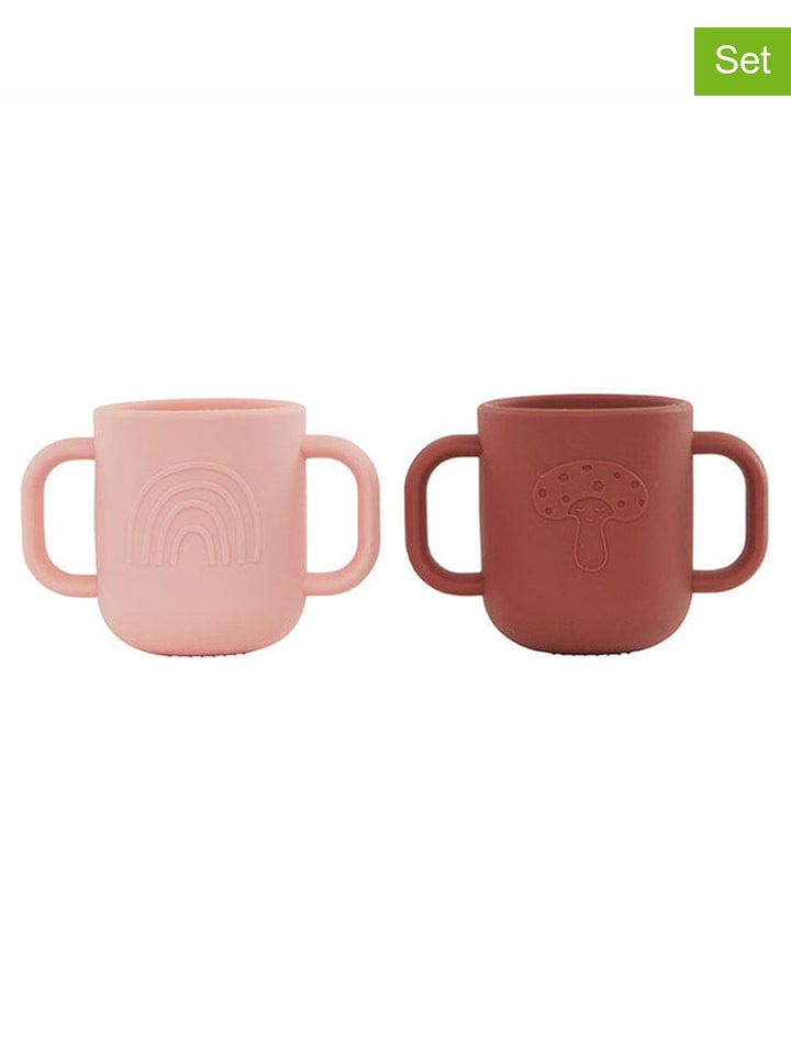 OYOY mini Kubki (2 szt.) "Kappu" w kolorze jasnoróżowo-czerwonym - 0+ rozmiar: onesize