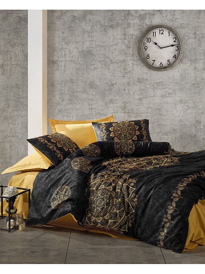 Elizabed Komplet pościeli satynowej w kolorze złoto-czarnym rozmiar: 155x220 cm