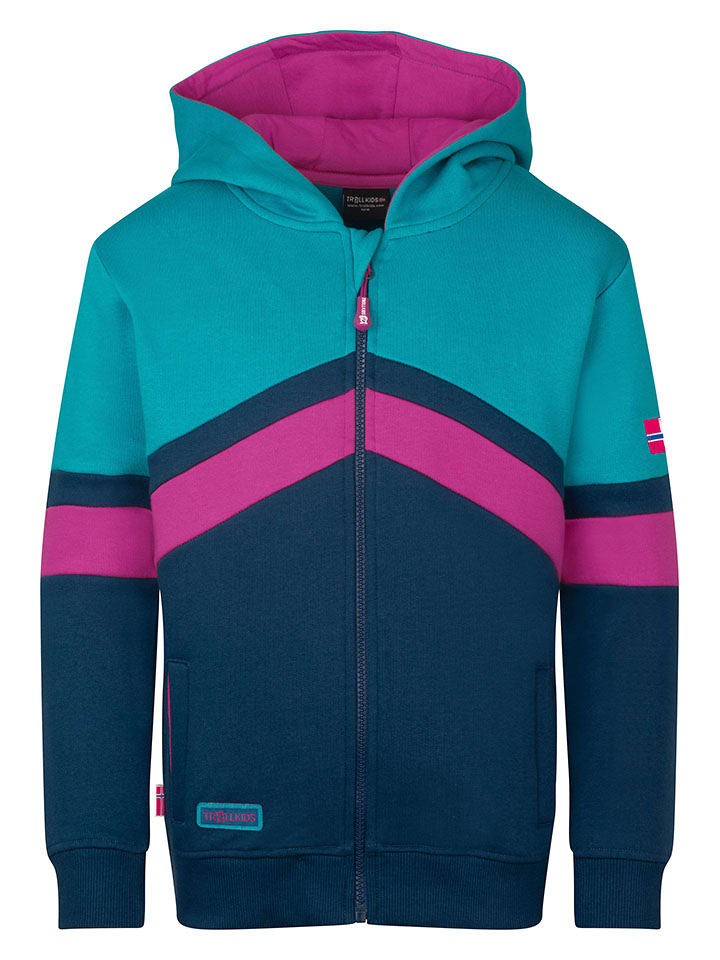 Trollkids Bluza "Flekkefjord" w kolorze granatowo-turkusowym rozmiar: 140