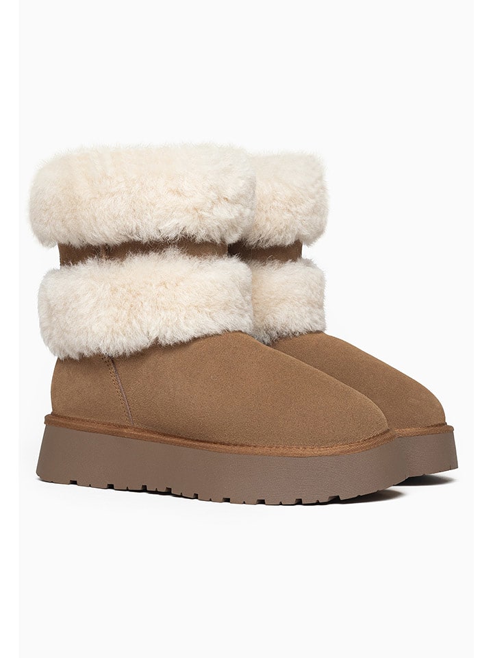 Gooce Skórzane botki zimowe "Mara" w kolorze jasnobrązowo-kremowym rozmiar: 36