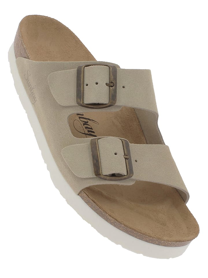 Sunbay Skórzane klapki "Trefle" w kolorze beżowym rozmiar: 41