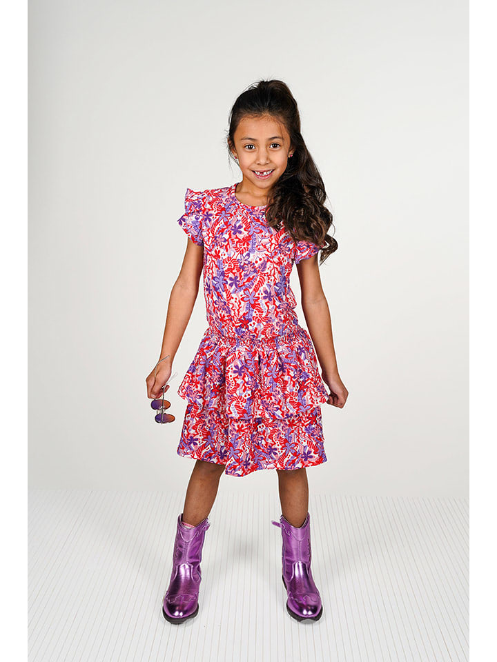 B.Nosy Sukienka "Delphi" w kolorze biało-fioletowo-czerwonym rozmiar: 134/140