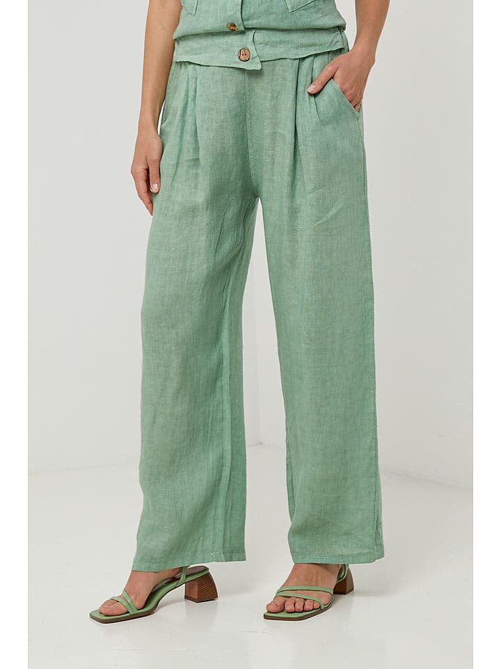 Lin Passion Lniane spodnie w kolorze zielonym rozmiar: 36/38