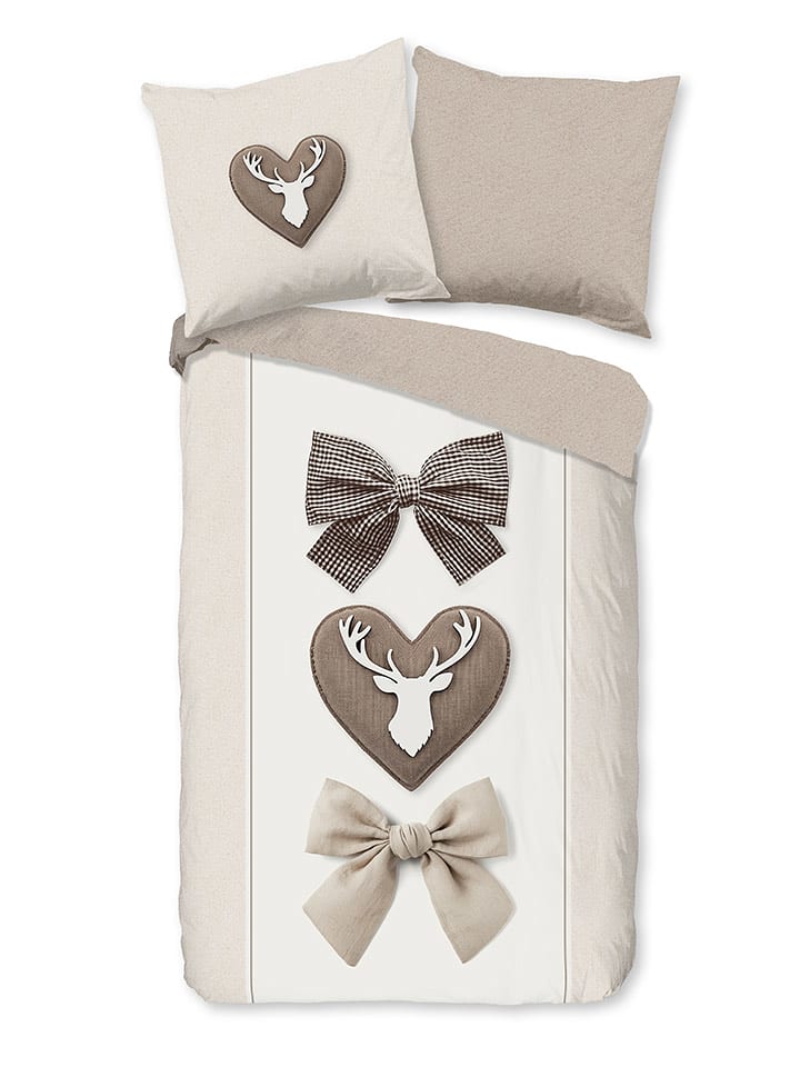 Good Morning Komplet pościeli flanelowej "Siff" w kolorze kremowo-beżowym rozmiar: 135x200 cm