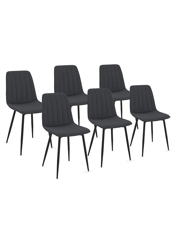 IDOMYA Factory Krzesła (6 szt.) "Fiona" w kolorze ciemnoszaro-czarnym - 46 x 88 x 55 cm rozmiar: onesize